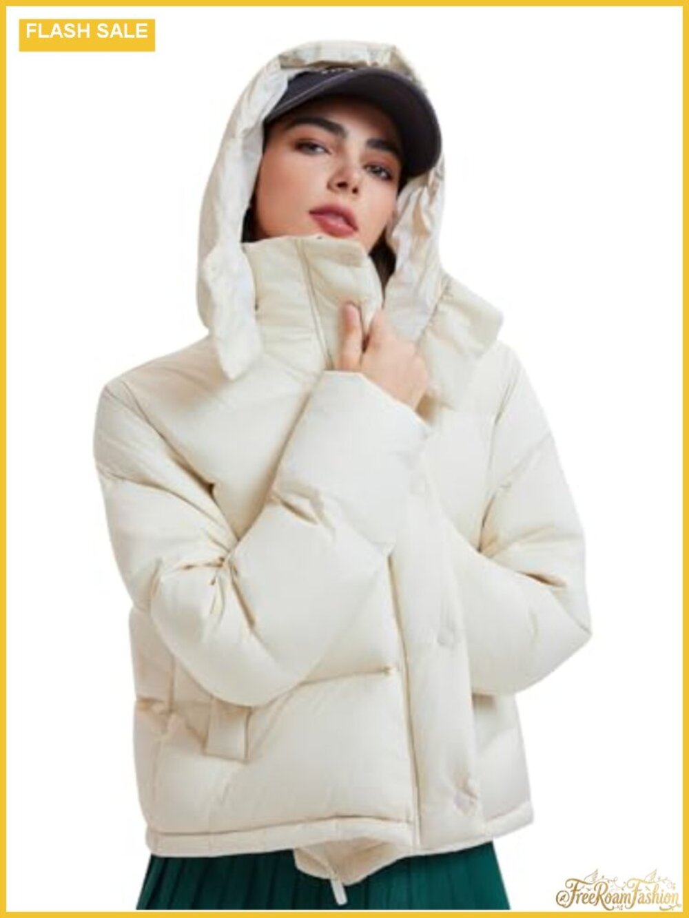 800 Fill Down Puffer Jacket Relaxed Fit Snap Button Cropped Ski Coat